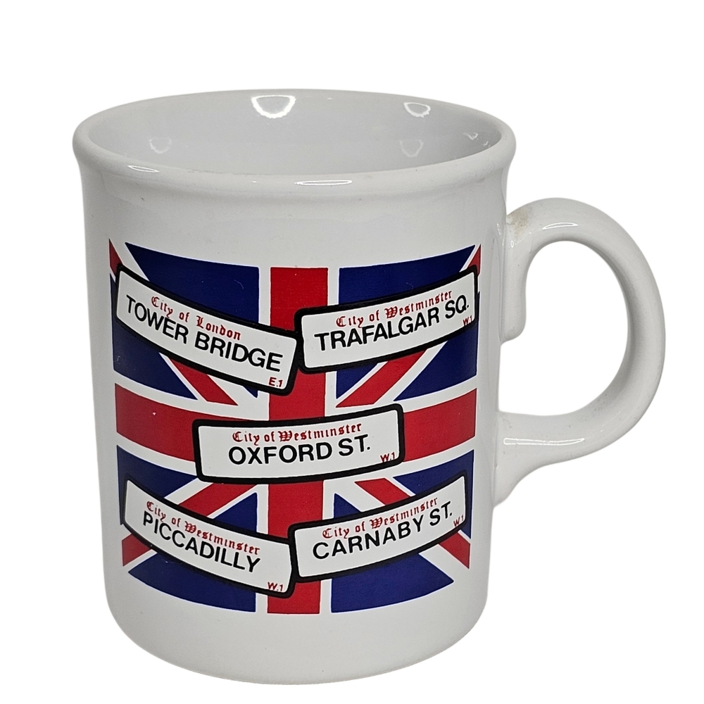 Streets of London Westminster Tea Coffee Mug Cup England Union Jack British Flag